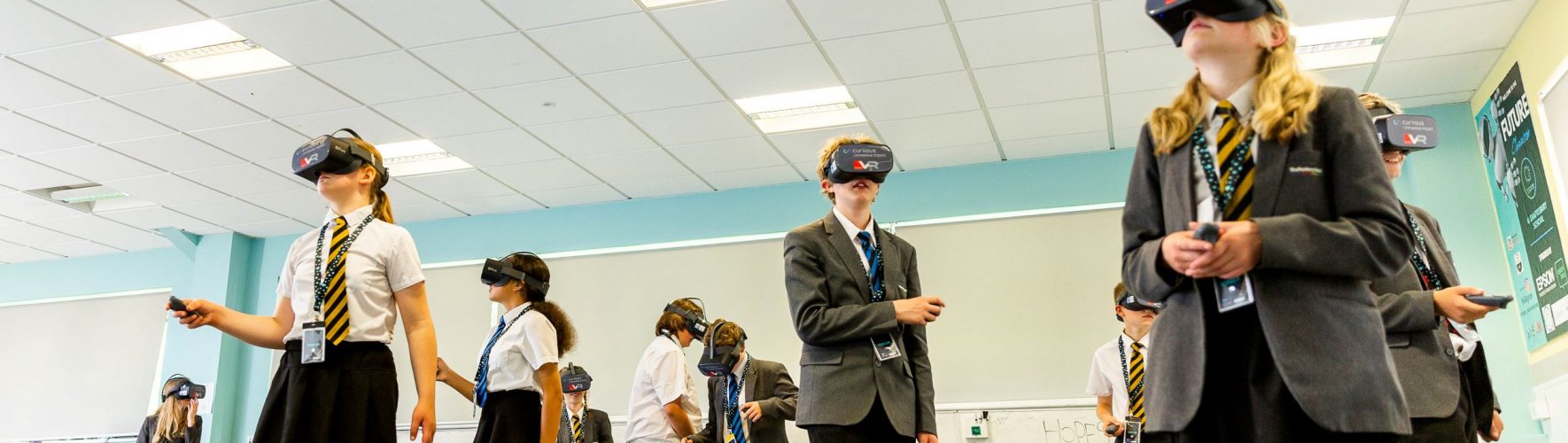 Children wearing VR headsets in Shaftesbury School's Future Classroom
